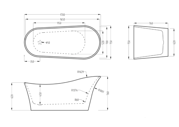 HIHEEL One Piece Freestanding Bathtub - HIHEEL 1700 - Image 4