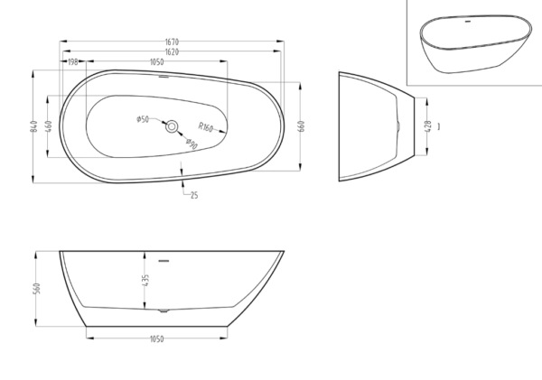 MELON One Piece Freestanding Bathtub - MELON 1670 - Image 3