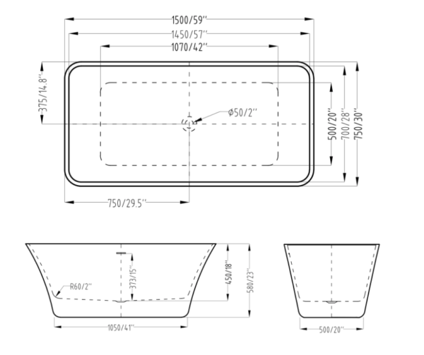 BLOSSOM One Piece Bathtub - BLOSSOM 1500GW-STK - Image 3