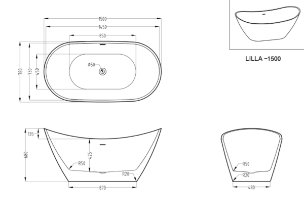 LILIA One Piece Freestanding Bathtub - LILIA 1500/1700 - Image 5