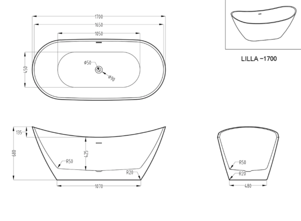 LILIA One Piece Freestanding Bathtub - LILIA 1500/1700 - Image 6